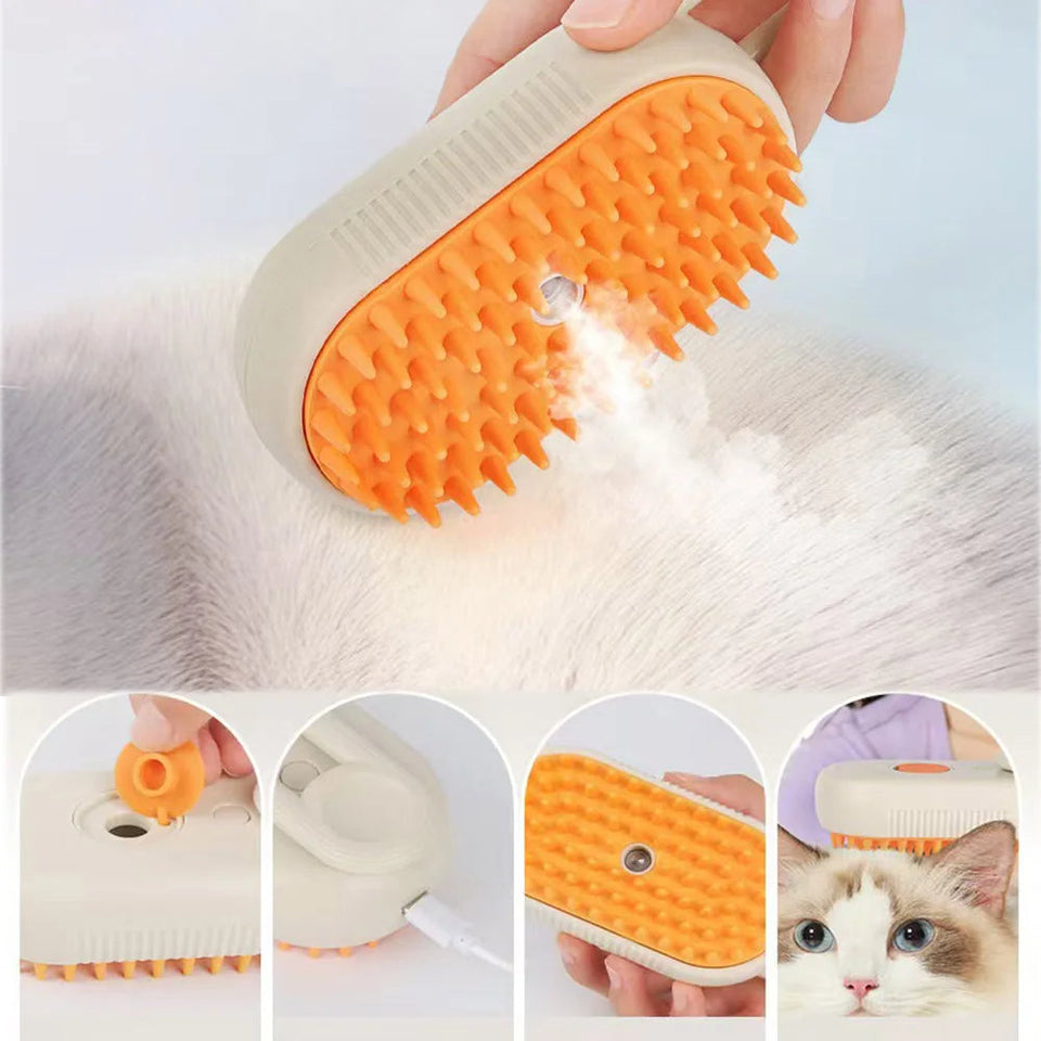 🐾 3-in-1 Pet Grooming Brush – Steam, De-Shed & Detangle